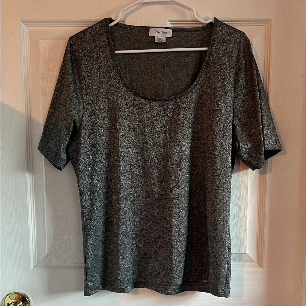 Calvin Klein Women's Shimmering Silver Short Sleeve Top